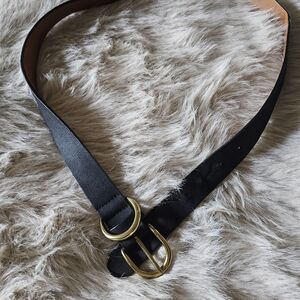 Elegant Black Leather Belt with Gold Buckle